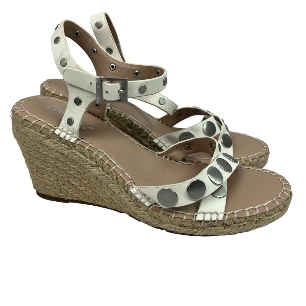 Charles by Charles David Womens Wedge Sandals Studded Jute Flocking Beige 7M